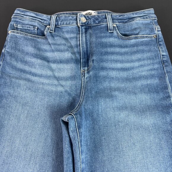 Paige Jeans Women 34x27* Claudine High Rise Crop Flare Blue Raw Hem Denim Tag 32 - Picture 2 of 16